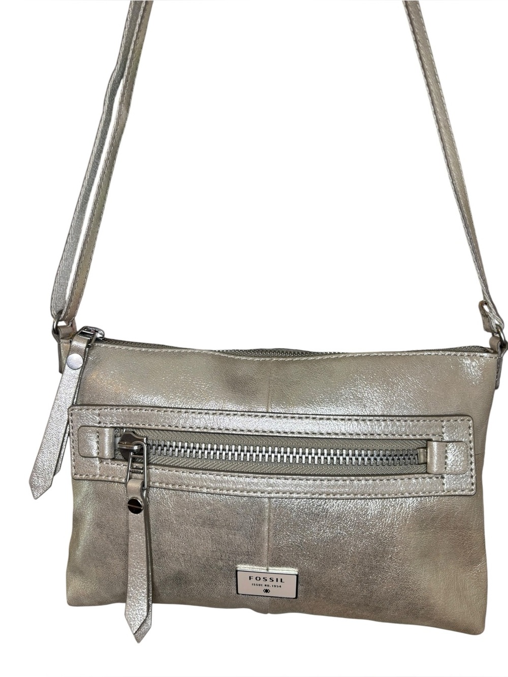 Fossil Dawson Metallic Leather Crossbody Bag – Champagne Shimmer